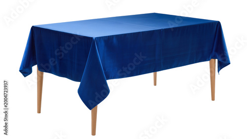 Fotografía Rectangular table draped with a royal blue velvet tablecloth, isolated on transp