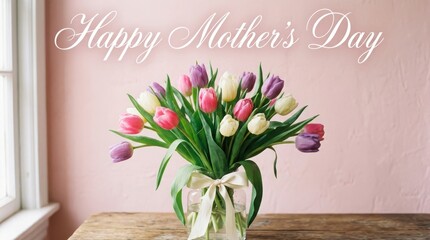 mother's day bouquet of pink tulips in vase
