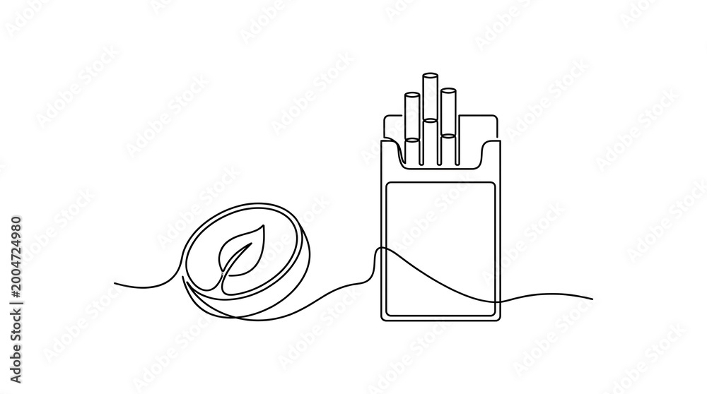 Obraz premium Mint breath freshener next to cigarettes in line art style 
