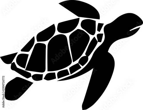 Stylized black turtle icon, marine reptile silhouette