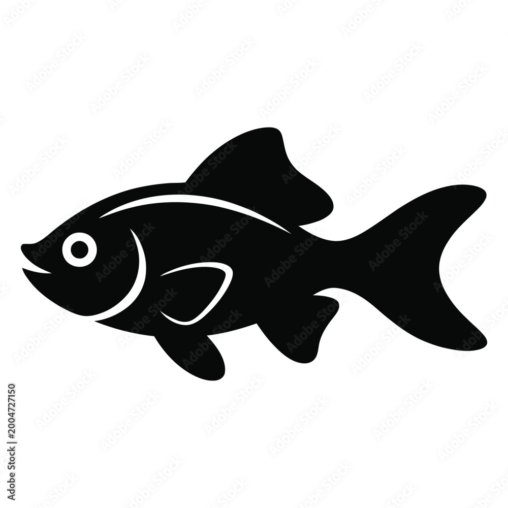 Fototapeta premium Black fish shape with white outline a simple aquatic animal silhouette high quality professional