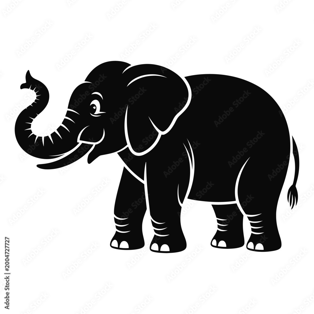 Fototapeta premium Black elephant illustration side view detailed design animal wildlife isolated vector silhouette high quality