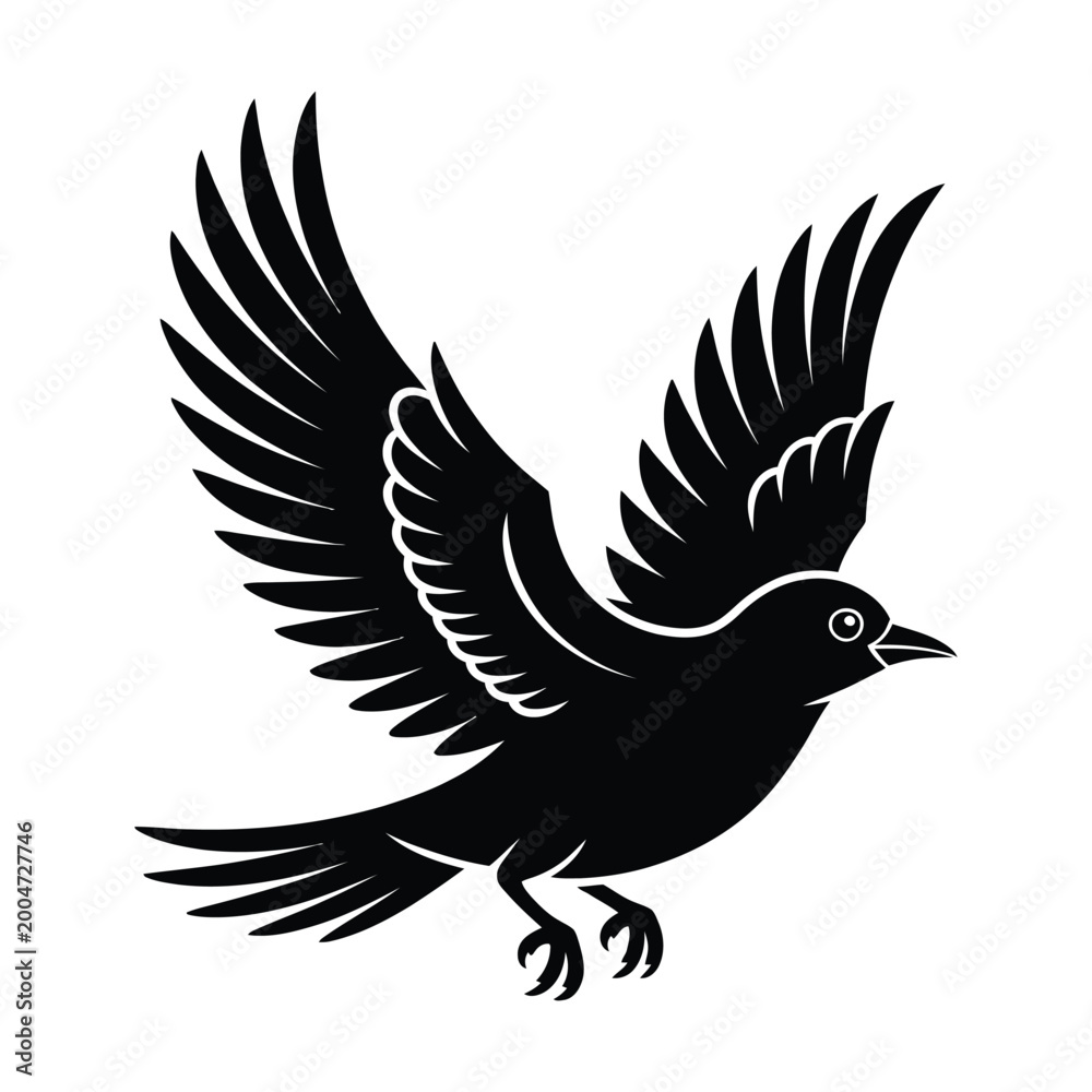 Fototapeta premium Bird with outstretched wings in flight black and white graphic silhouette high quality professional