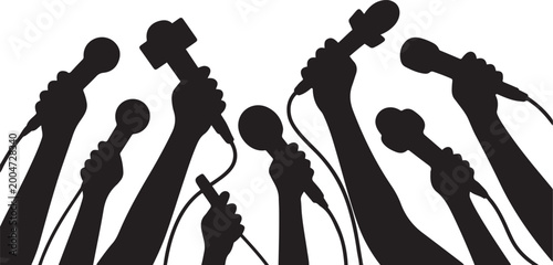 Fotografía A group of hands holding microphones a concert or event illustration