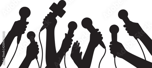 Εκτύπωση καμβά A group of hands holding microphones a concert or event illustration