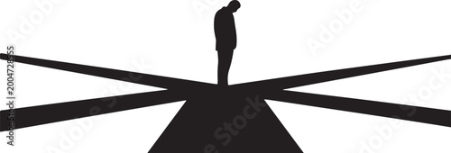 Obraz na plátně A silhouetted figure standing at a crossroads contemplating diverging paths and future decisions