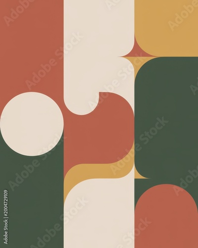 Abstract geometric shapes background with rounded forms in warm orange green and beige tones modern minimal design layout