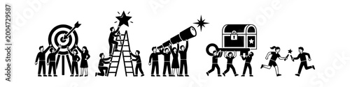 Foto Business teamwork vector illustrations showing group cooperation, goal achievement, vision, unlocking success, and relay racing