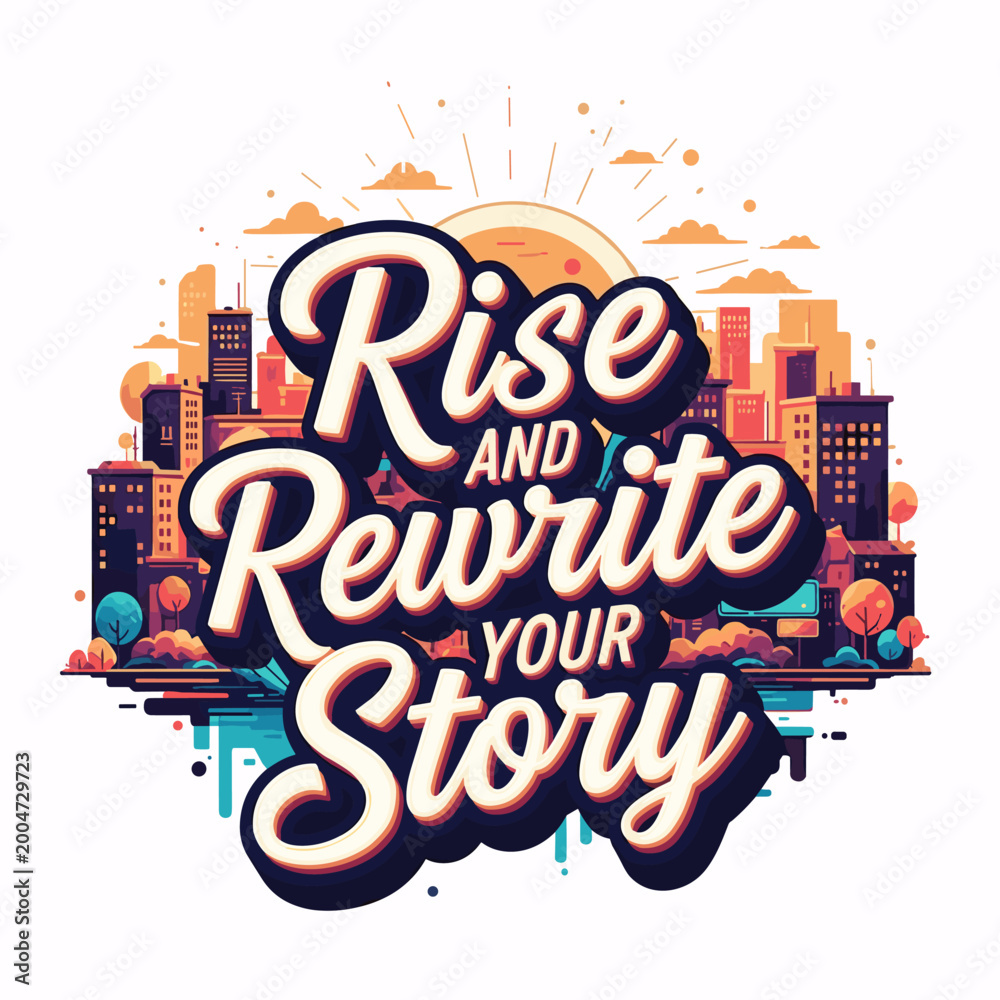 Fototapeta premium Rise And Rewrite Your Story Motivational Urban Cityscape Typography Poster