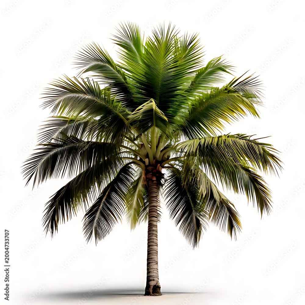 Fototapeta premium Lush green tropical tree against white background