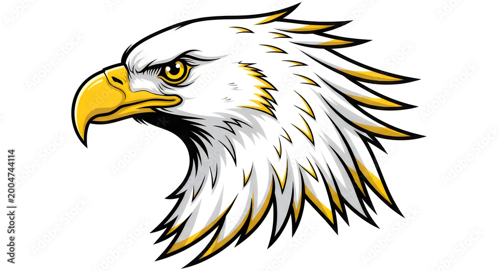 Fototapeta premium Majestic bald eagle head profile with detailed feathers and intense gaze, illustration