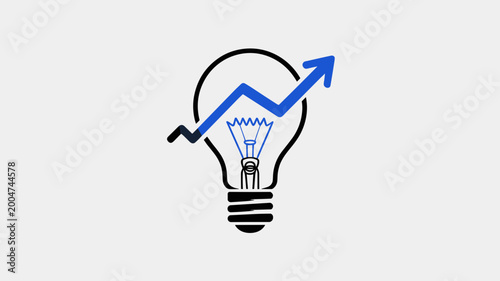 Minimalist lightbulb with blue filament and arrow – Ideal for innovation consulting, creative agencies, or brainstorming tools.