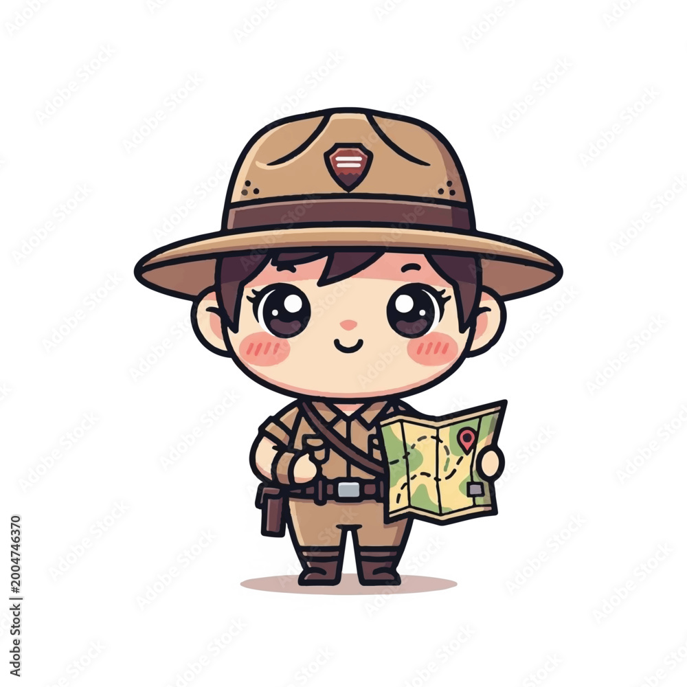 Obraz premium Cartoon boy wearing safari outfit.