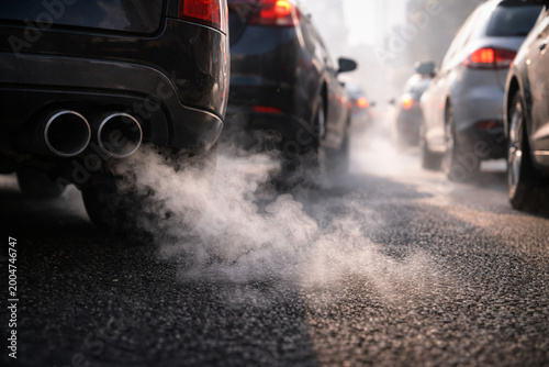 Car exhaust emissions in heavy traffic on city street