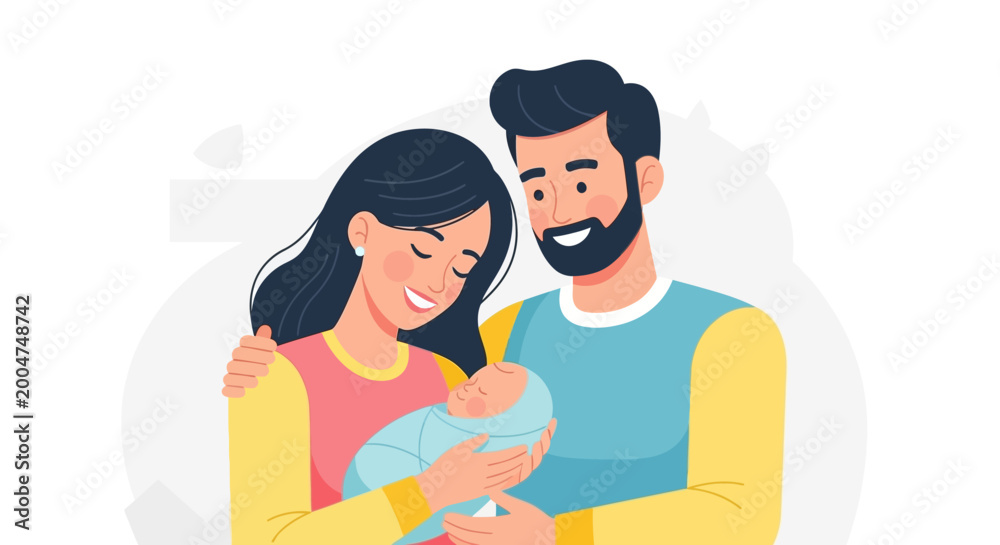 Fototapeta premium Happy parents holding newborn baby.