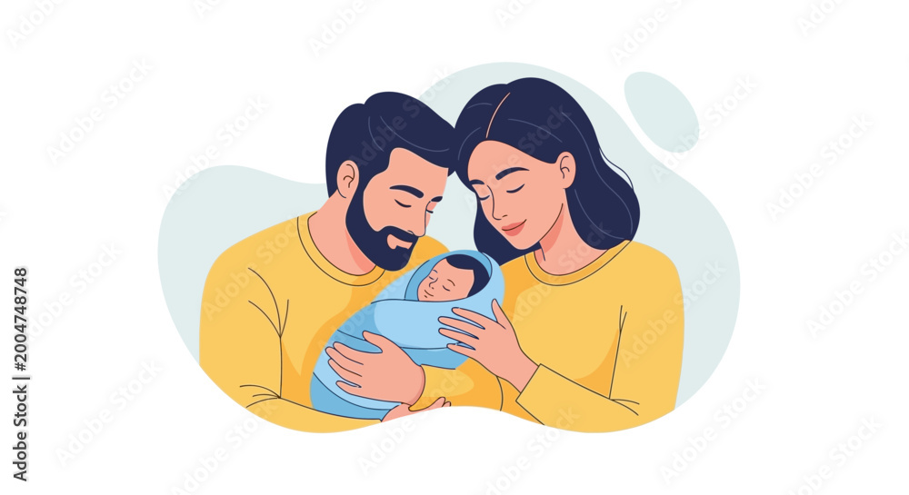 Obraz premium Loving parents holding newborn baby tight.