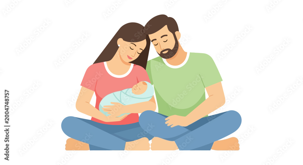 Fototapeta premium Young couple holding newborn baby.