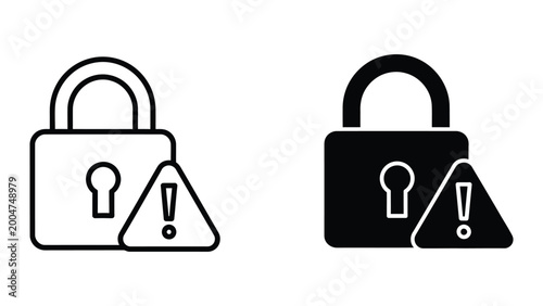 Obraz na plátně Locked padlock with warning triangle and key icon