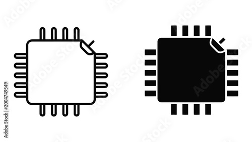 Photos Broken and intact computer chip icons with damaged corner