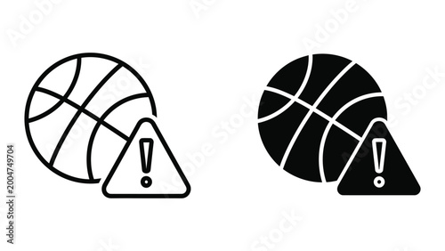 Schilderij op canvas Basketball with warning sign falling over