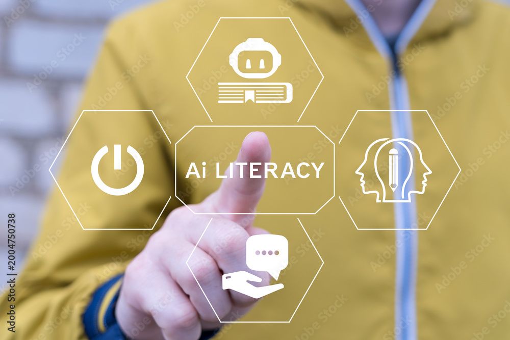 Naklejka premium Ai literacy concept. Digital knowledge, artificial intelligence literacy understanding and education awareness.