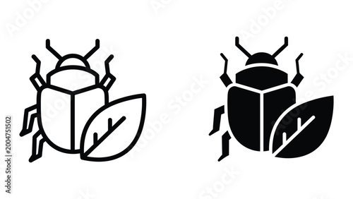 Ladybug beetle vector icon pair standing on leaves