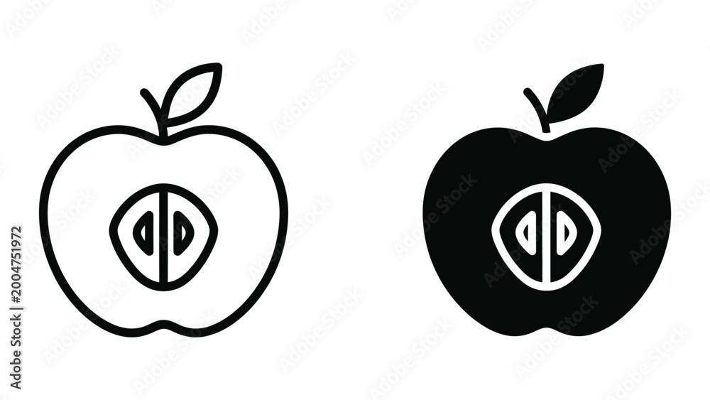 Fototapeta premium Minimalist apple logo with bite mark in two styles