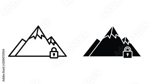 Tableau sur toile Mountain range icons with lock symbol on base