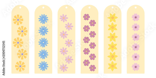 Cute elegant bookmark templates set decorated with simple floral pattern, hand drawn elements for making bookmarks as a gift for booklovers and stationery, reading sessions accessory