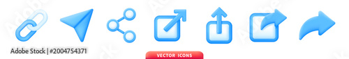 Blue gradient share and navigation icon set with link, arrow, upload, export symbols for social media, web interface, and mobile app design elements isolated on white background