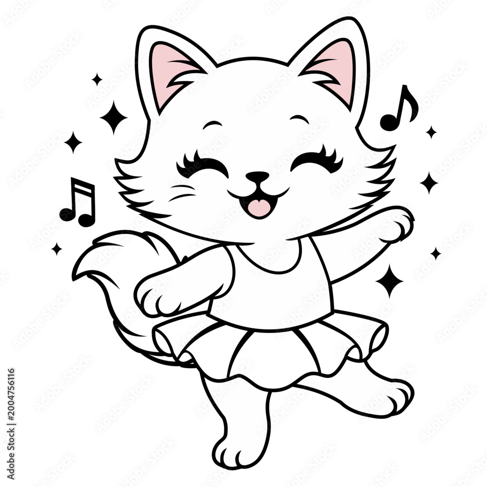 Fototapeta premium Adorable Kawaii Dancing Kitten in Ballet Skirt Cartoon Vector for Kids Creative Design