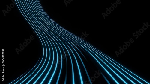 Abstract blue light streaks flowing along curved paths, digital motion graphic animation, seamless loop background representing high speed data transfer in a virtual cyberspace environment