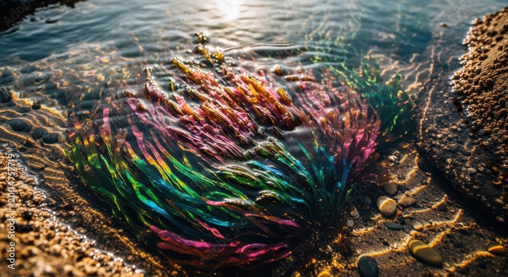 Fototapeta premium Vibrant Rainbow Seaweed in Shallow Water