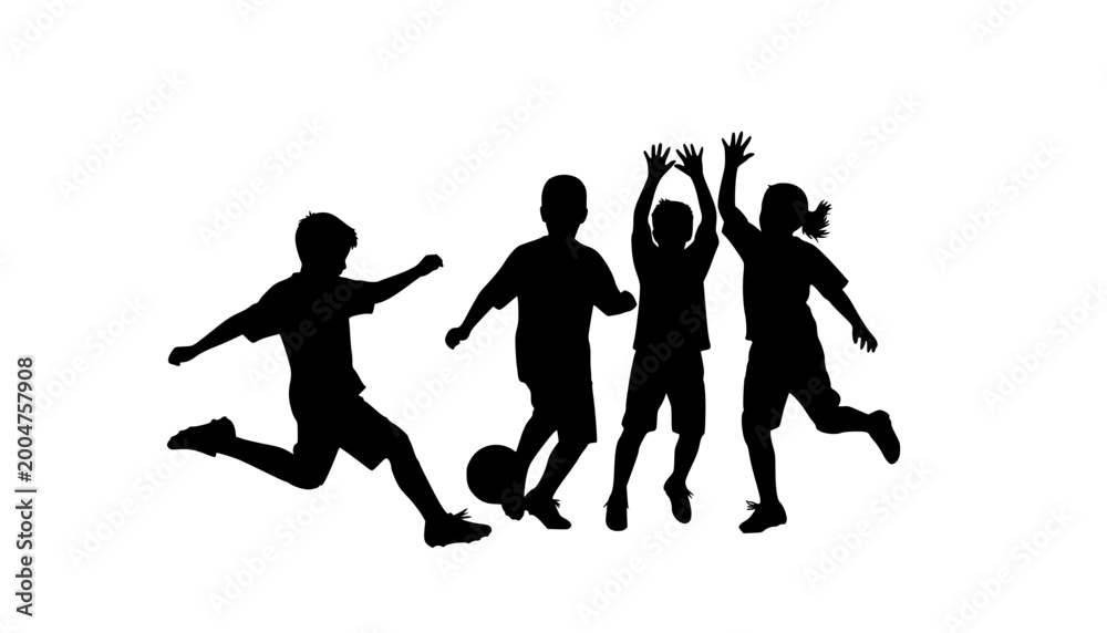 Obraz premium Kids Playing Football Silhouettes 