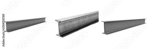 Obraz na płótnie Set of Heavy Industrial Steel I-Beam Construction Girder Isolated on White Backg