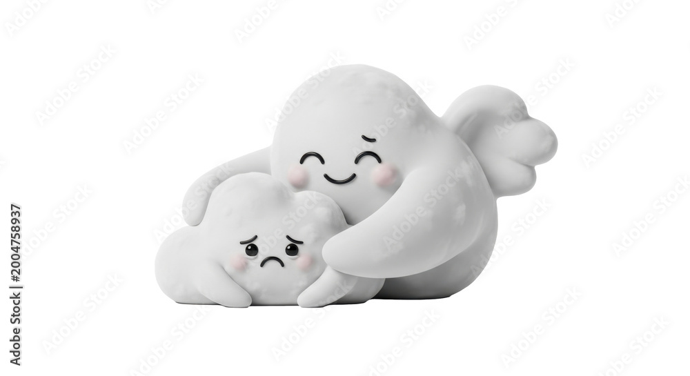 Naklejka premium Cute angel cloud hugging smaller cloud