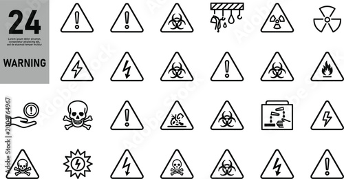Photos 24 warning signs and hazard symbols flat design vector illustration set