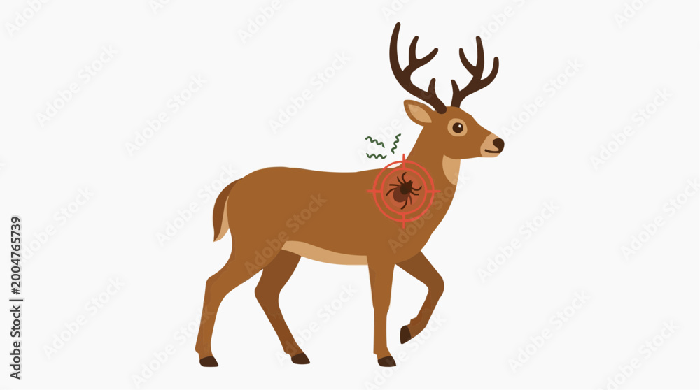 Obraz premium A stylized illustration depicting a deer, burdened by an infestation, drawing attention to a serious, yet easily preventable threat that impacts wildlife.