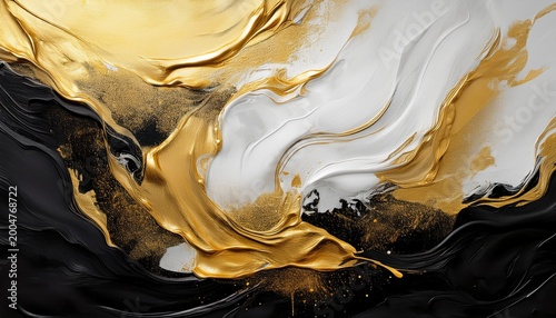 abstract and minimalist oil painting background with copy space black white and golden oil paint smears old classic and modern style