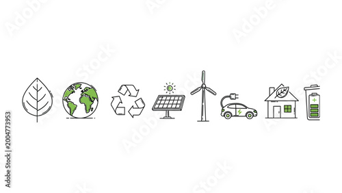 Canvas Print Eco-Friendly World: A collection of hand-drawn icons showcasing the essence of environmental protection and sustainability