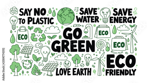 Embracing Green: A vibrant composition of eco-conscious messaging, promoting environmental sustainability and a love for the planet. A call to action for eco-friendly practices, sustainable habits. 