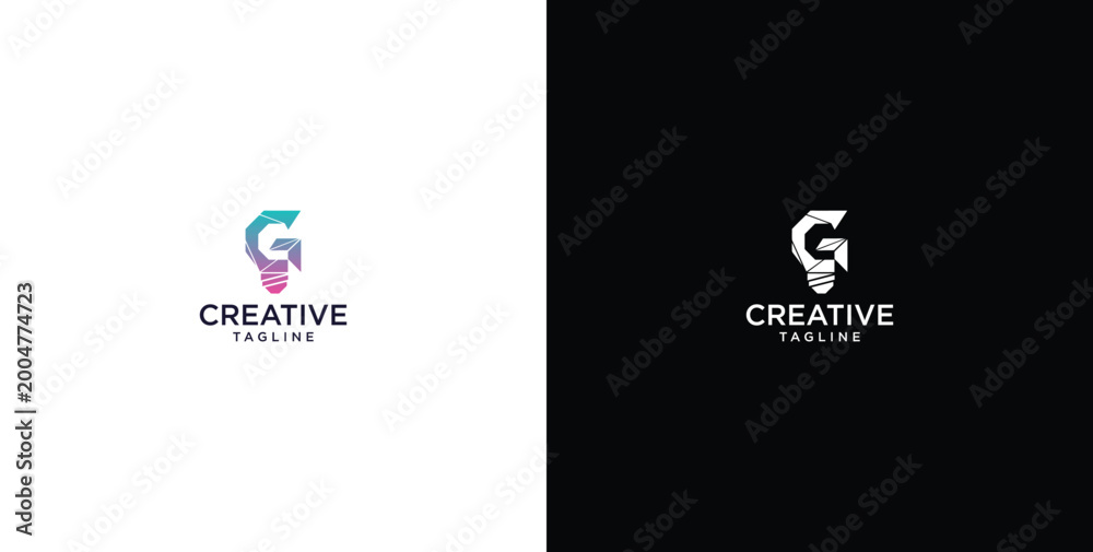 Fototapeta premium smart bulb tech logo design, creative idea, digital logo technology, initial logo design G
