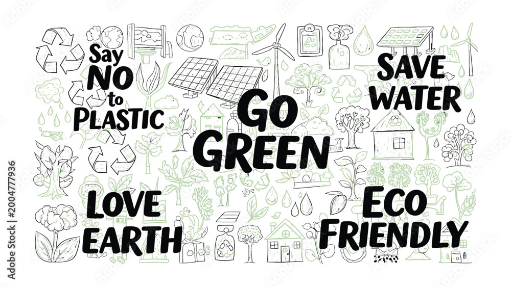 Fototapeta premium Eco-Friendly Scribbles: A vibrant illustration promoting eco-consciousness.