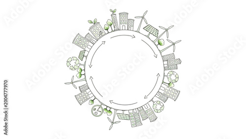 Canvas Print Eco-Friendly City: A visionary illustration of a sustainable metropolis encircled by symbols of renewable energy, representing a commitment to a greener planet