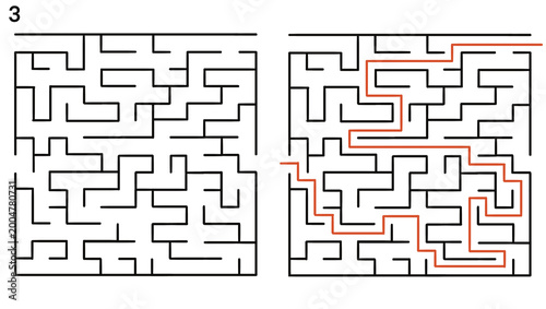 Foto Maze puzzle with pathways outlined in red for easy navigation