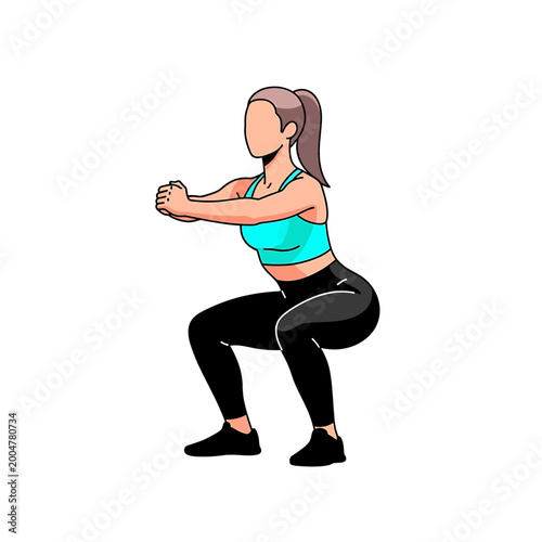 Woman doing squat exercise with hands.