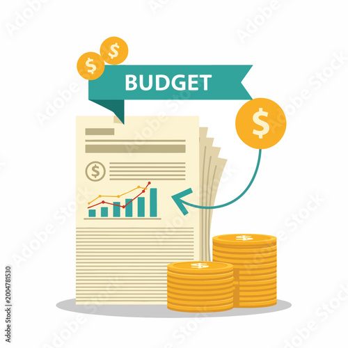 Budget Documents with Money and Graph.