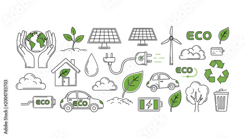 Billede på lærred Eco-Friendly Icons: A visual tapestry of eco-friendly elements, portraying a commitment to sustainability and a greener future