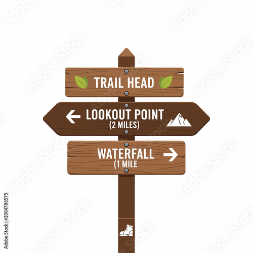 Wooden trail head sign post directions.