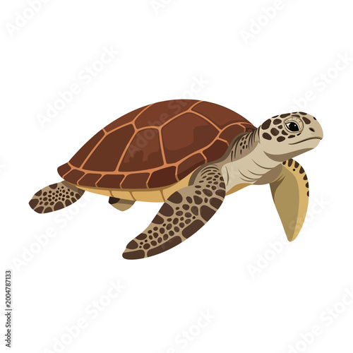 Foto Brown Sea Turtle Swimming Underwater.